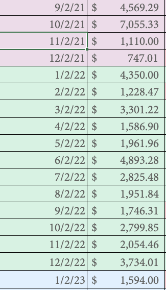 I went from earning a comfy $3690 as a social worker, to a hit and miss $2.3k as a freelancer. 